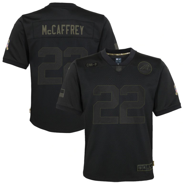 NFL Carolina Panthers #22 Christian McCaffrey Nike Youth 2020 Salute to Service Game  Black jerseys->youth soccer jersey->Youth Jersey